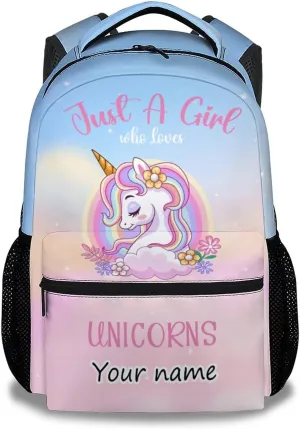 Personalized Unicorn Backpacks for Girls Boys, 16 Inch Cute Backpack for School, Pink, Large Capacity, Durable, Lightweight Bookbag for Kids Travel