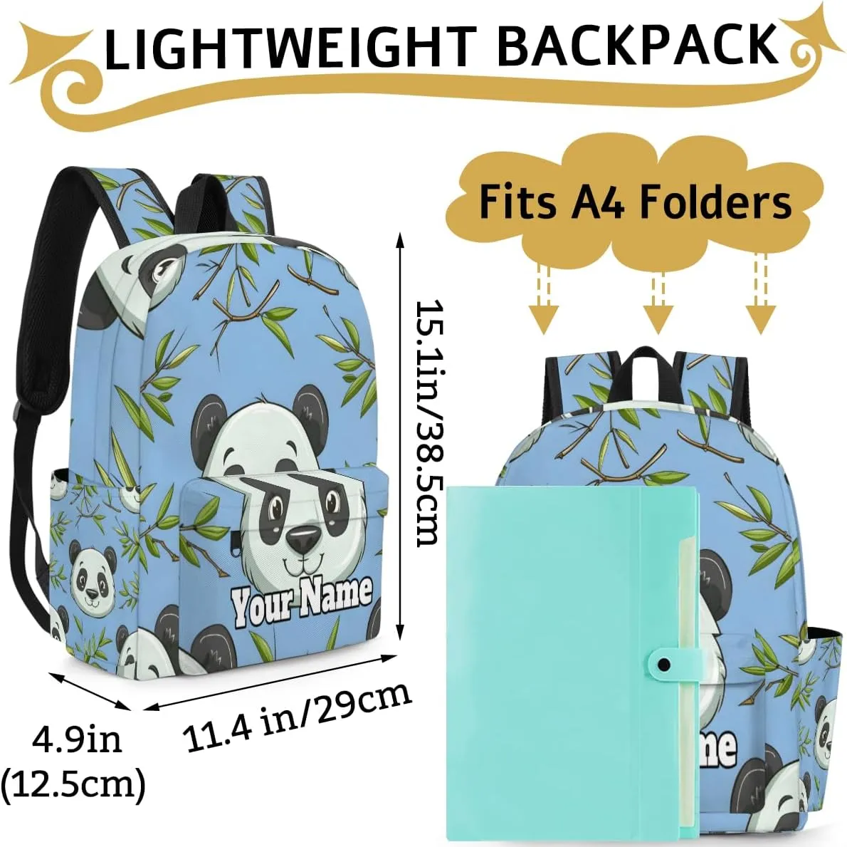 Personalized Wild Animal Print Preschool Toddler Backpack for Boys Girls Custom Kids Name Small Bookbags Kindergarten Elementary Backpack, Pandas