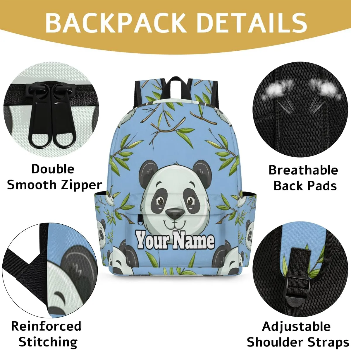 Personalized Wild Animal Print Preschool Toddler Backpack for Boys Girls Custom Kids Name Small Bookbags Kindergarten Elementary Backpack, Pandas