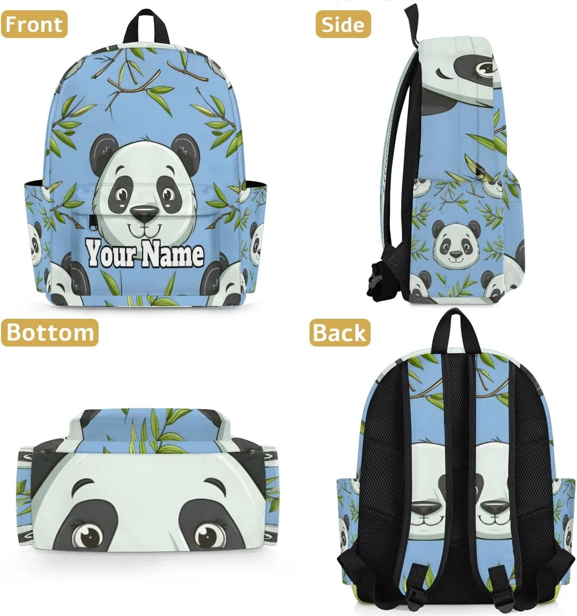 Personalized Wild Animal Print Preschool Toddler Backpack for Boys Girls Custom Kids Name Small Bookbags Kindergarten Elementary Backpack, Pandas