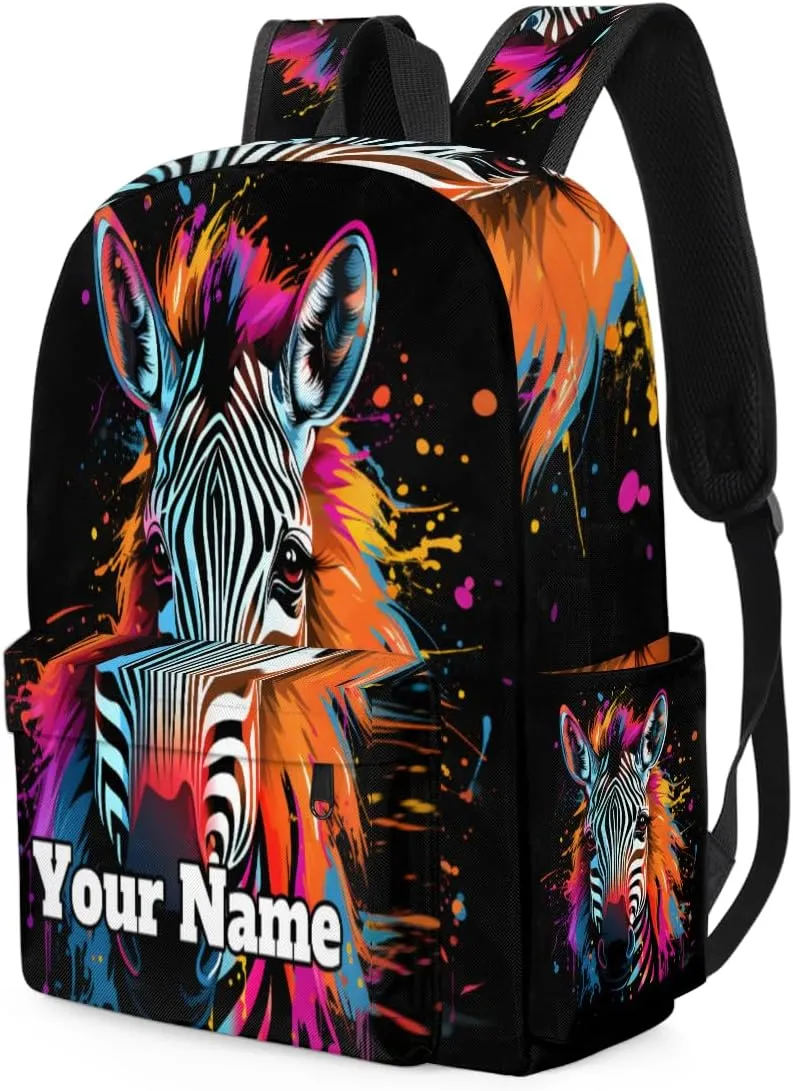 Personalized Zebra Print Preschool Toddler Backpack for Boys Girls Custom Kids Name Small Bookbags Kindergarten Elementary Backpack, Colorful Animal