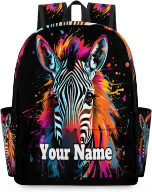 Personalized Zebra Print Preschool Toddler Backpack for Boys Girls Custom Kids Name Small Bookbags Kindergarten Elementary Backpack, Colorful Animal