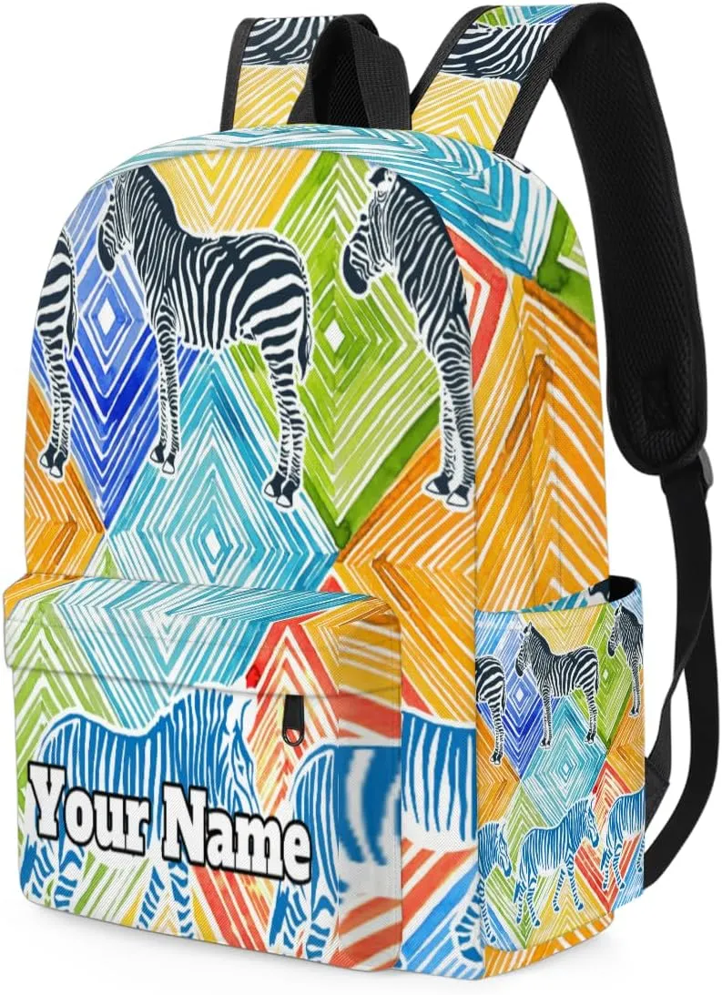 Personalized Zebra Print Preschool Toddler Backpack for Boys Girls Custom Kids Name Small Bookbags Kindergarten Elementary Backpack, Colorful Animals