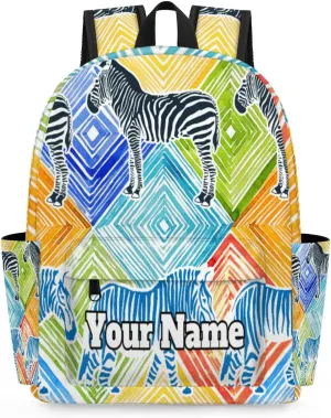 Personalized Zebra Print Preschool Toddler Backpack for Boys Girls Custom Kids Name Small Bookbags Kindergarten Elementary Backpack, Colorful Animals