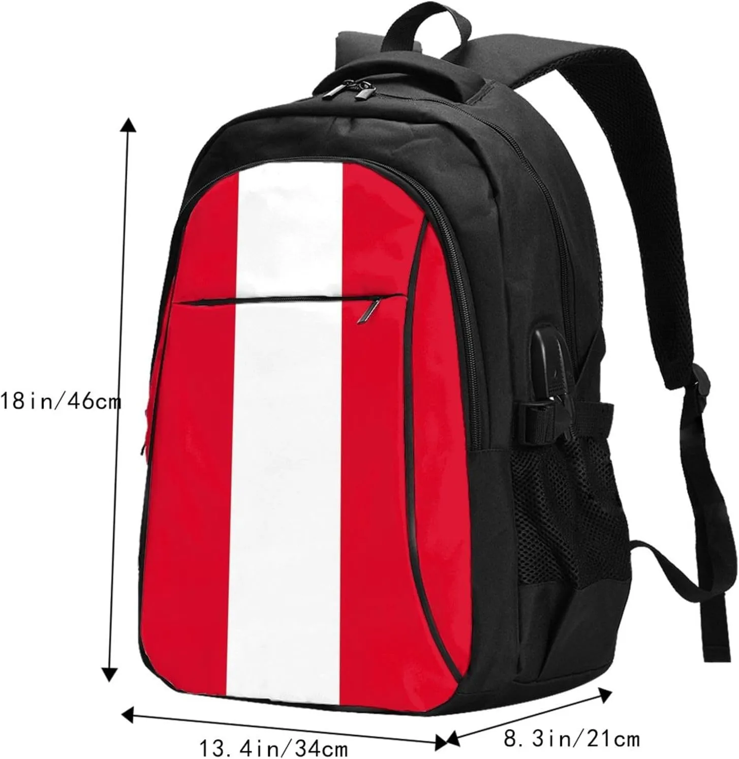 Peru Peruvian Flag Business Laptop Backpack Travel Backpacks Outdoor Rucksack Large Bag Daypack with USB Charging Port Multi-Pocket for Hiking Camping