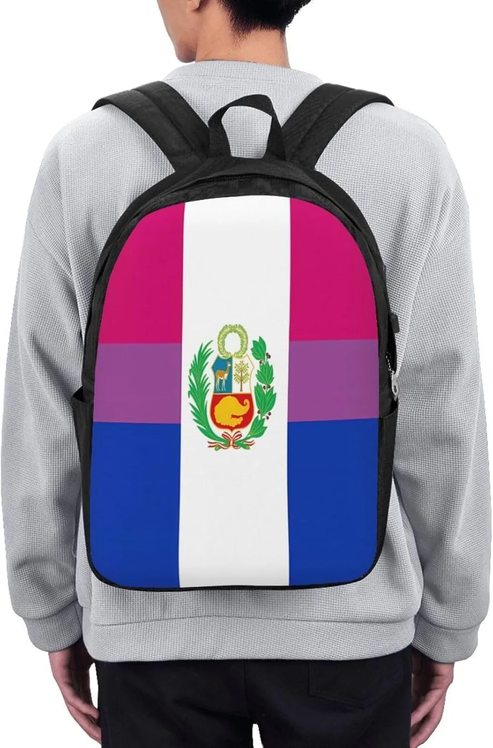 Peru Peruvian LGBT Rainbow Pride Flag Laptop Backpacks Travel Backpack Casual Business Daypack Sport Rucksack Computer Bag Fits up to 17 Inch Notebook with USB Port