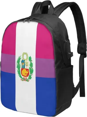 Peru Peruvian LGBT Rainbow Pride Flag Laptop Backpacks Travel Backpack Casual Business Daypack Sport Rucksack Computer Bag Fits up to 17 Inch Notebook with USB Port