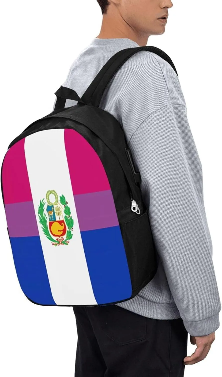 Peru Peruvian LGBT Rainbow Pride Flag Laptop Backpacks Travel Backpack Casual Business Daypack Sport Rucksack Computer Bag Fits up to 17 Inch Notebook with USB Port