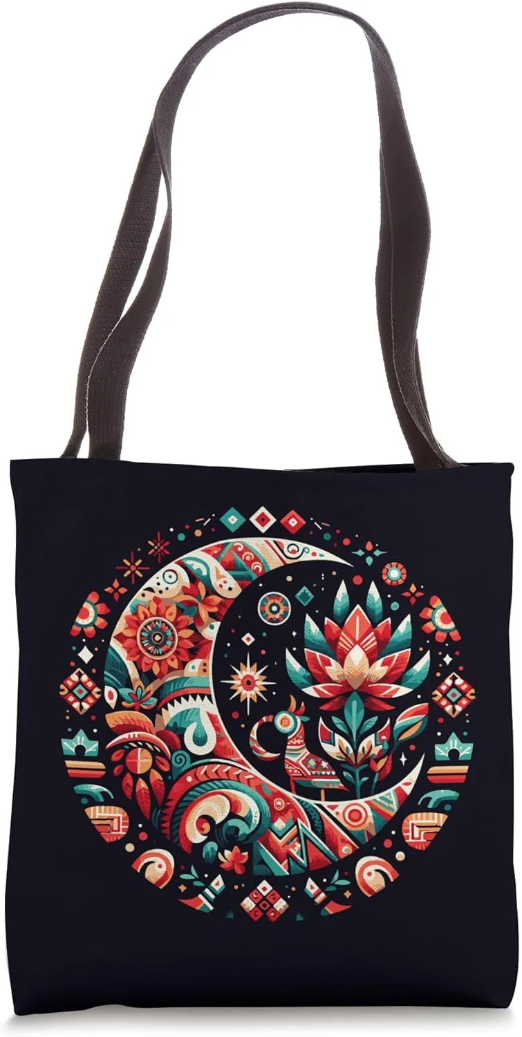 Peruvian Artistry Floral Moon Nature Tapestry Inspired Tote Bag