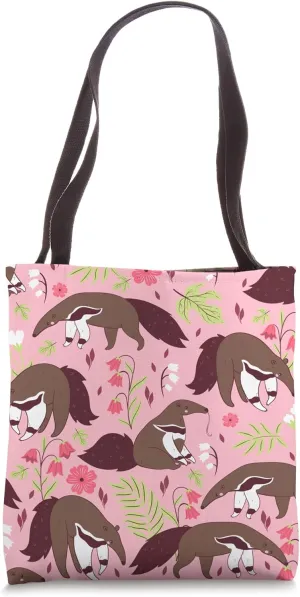 pink anteater cute animal floral print flowers pattern Tote Bag