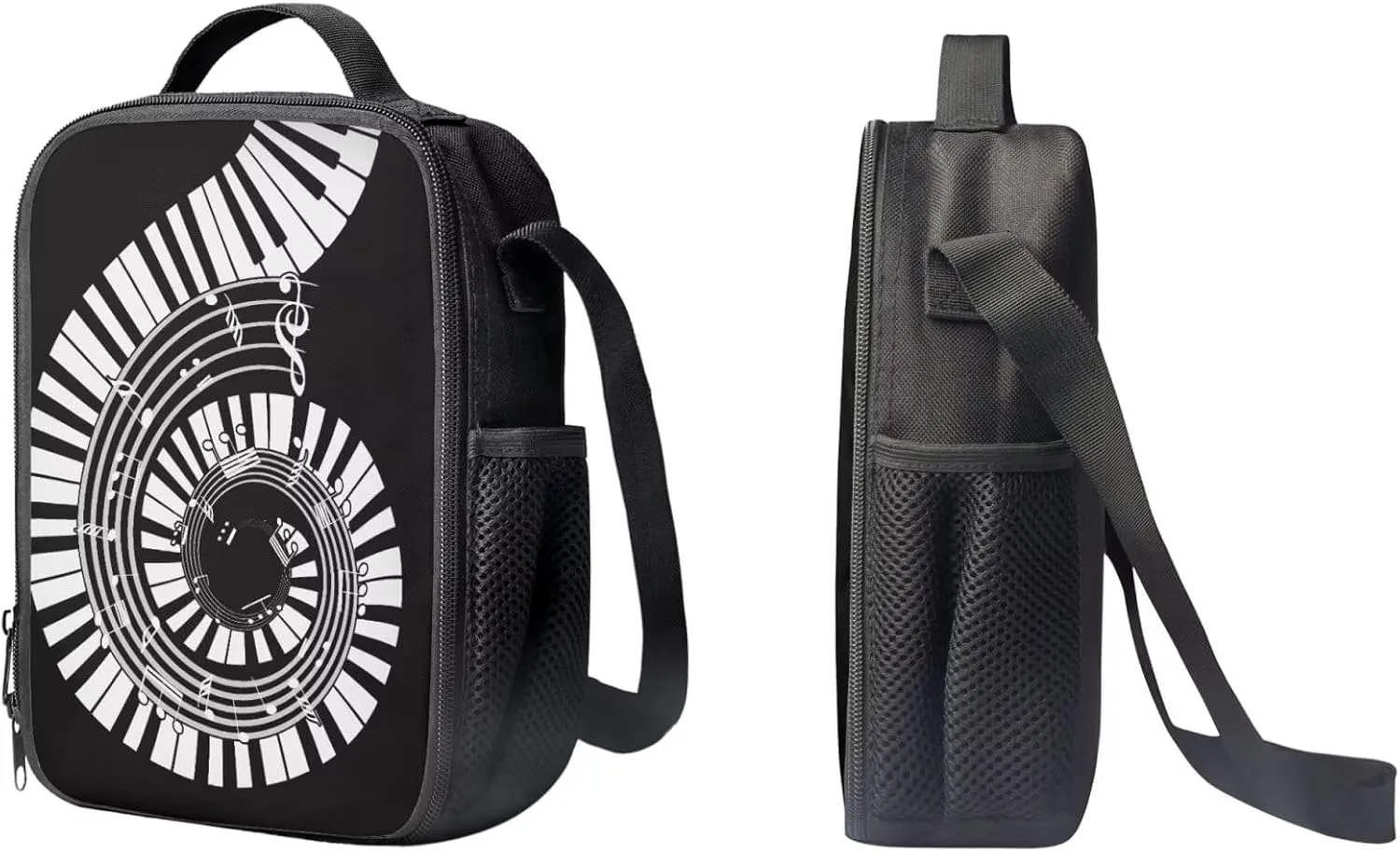 PinUp Angel Black White Musical Piano Print Cute Backpacks Sets with Pencil Bag Lunch Bag for Girls Boys, Kids Travel Backpack School Bags Bookbag Gift