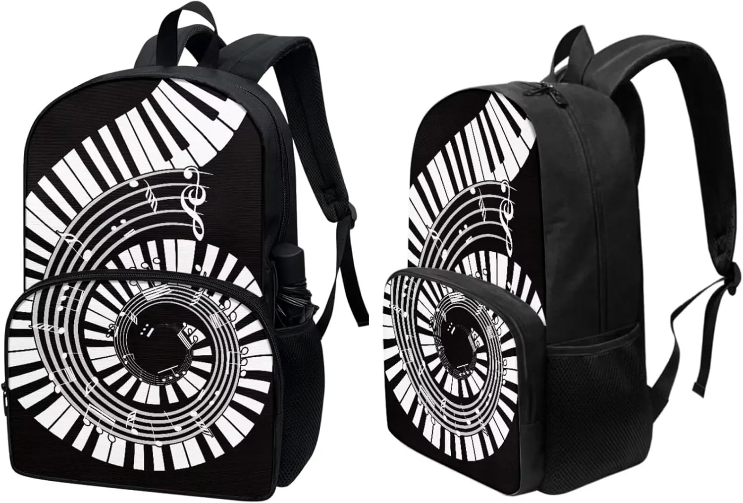 PinUp Angel Black White Musical Piano Print Cute Backpacks Sets with Pencil Bag Lunch Bag for Girls Boys, Kids Travel Backpack School Bags Bookbag Gift