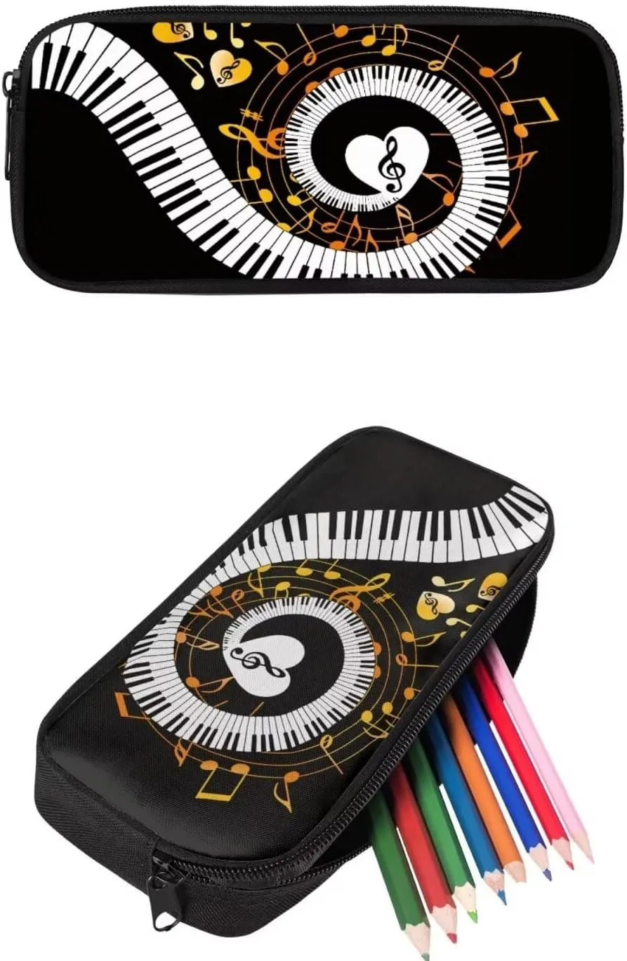 PinUp Angel Black White Yellow Musical Notation Print Cute Patterned Backpack With Pencil Bag and Lunch Bag for Boys Girls, Kids Backpacks for Elementary School with Adjustable Padded Straps