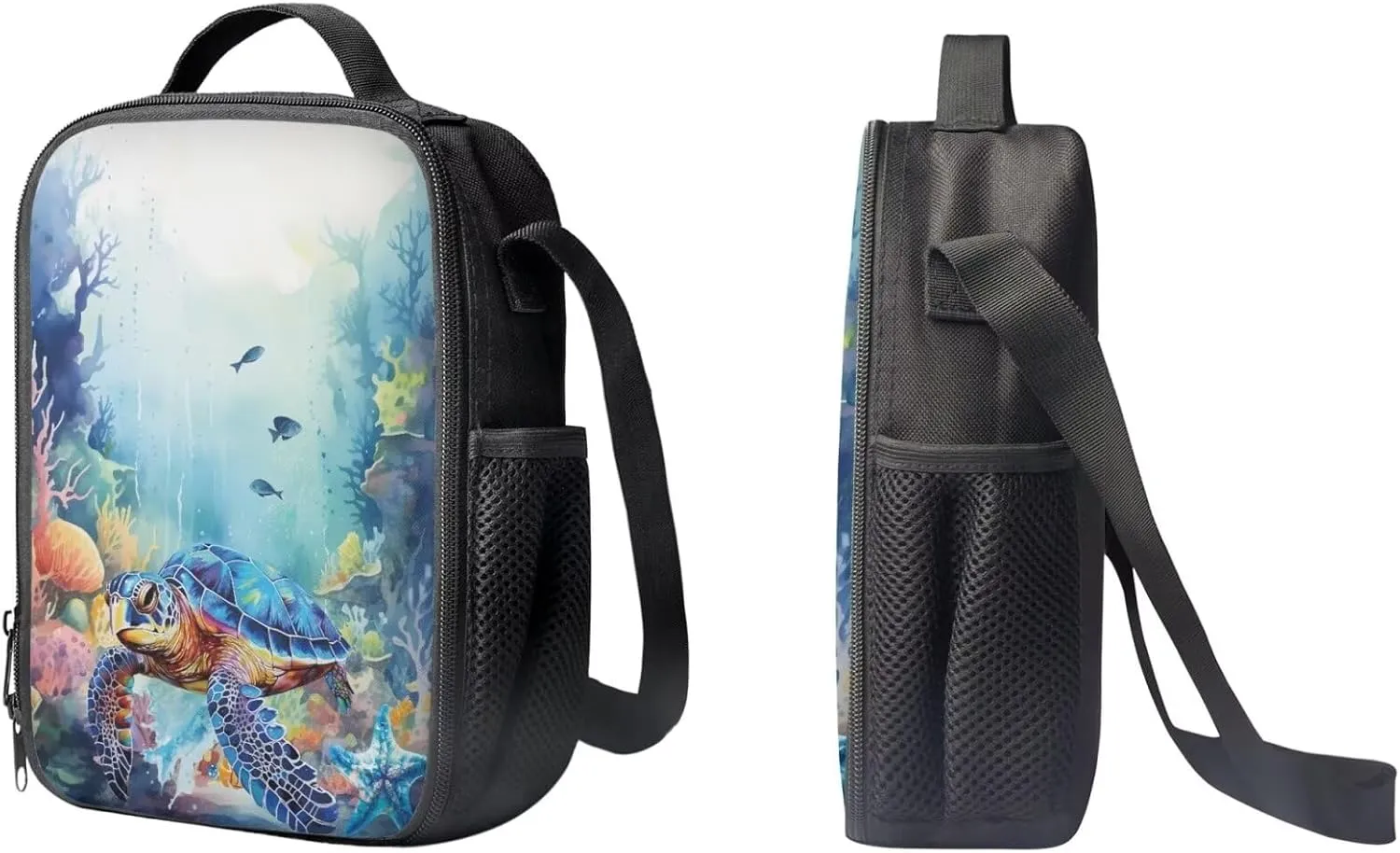 PinUp Angel Blue Sea Turtle Print Cute Backpacks Sets with Pencil Bag Lunch Bag for Girls Boys, Kids Travel Backpack School Bags Bookbag Gift