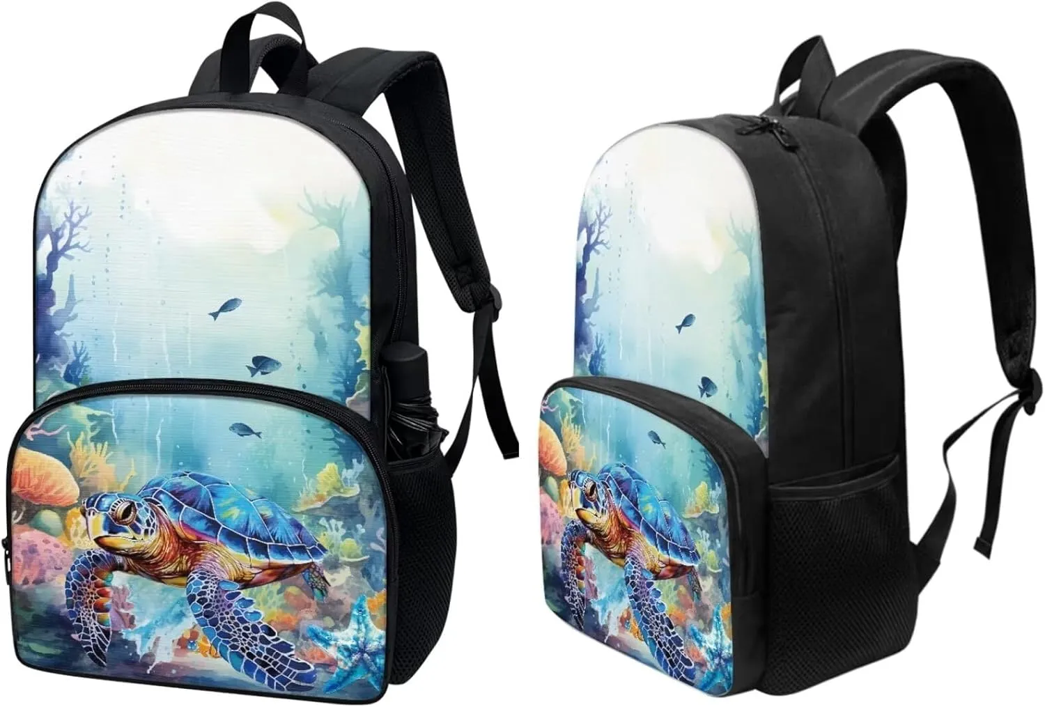 PinUp Angel Blue Sea Turtle Print Cute Backpacks Sets with Pencil Bag Lunch Bag for Girls Boys, Kids Travel Backpack School Bags Bookbag Gift