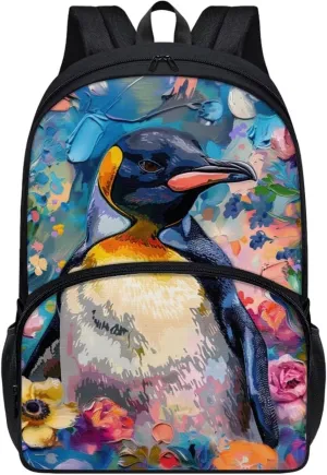 PinUp Angel Cool Emperor Penguin Print Kids Backpack for Girls Cute Art Oil Painting Animal Patterned Backpacks for Teen Boys Elementary Bookbag School Bag
