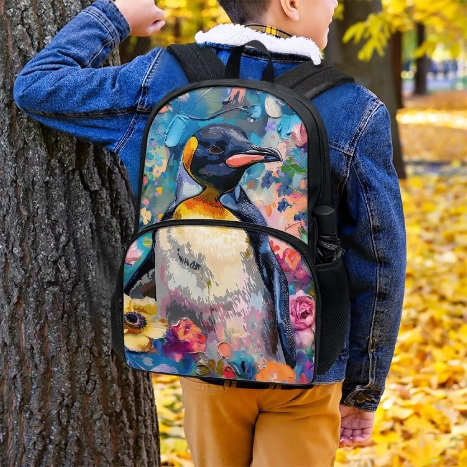 PinUp Angel Cool Emperor Penguin Print Kids Backpack for Girls Cute Art Oil Painting Animal Patterned Backpacks for Teen Boys Elementary Bookbag School Bag