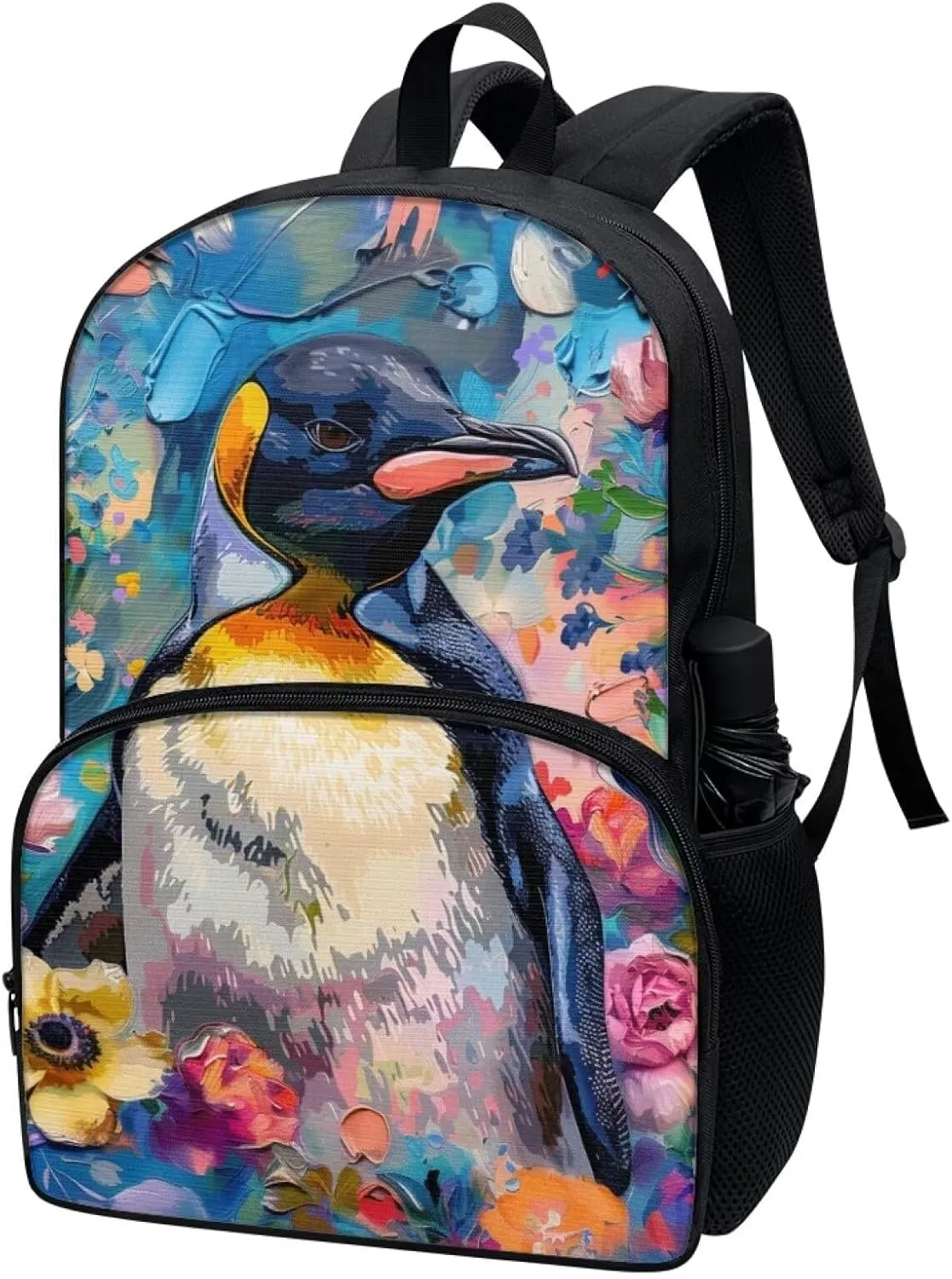 PinUp Angel Cool Emperor Penguin Print Kids Backpack for Girls Cute Art Oil Painting Animal Patterned Backpacks for Teen Boys Elementary Bookbag School Bag