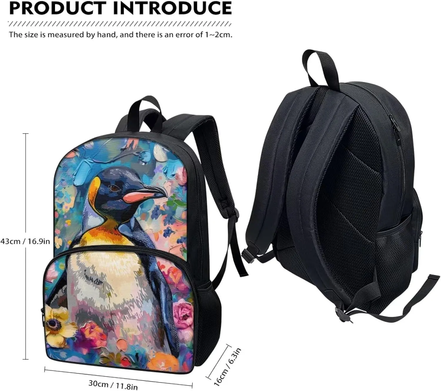 PinUp Angel Cool Emperor Penguin Print Kids Backpack for Girls Cute Art Oil Painting Animal Patterned Backpacks for Teen Boys Elementary Bookbag School Bag
