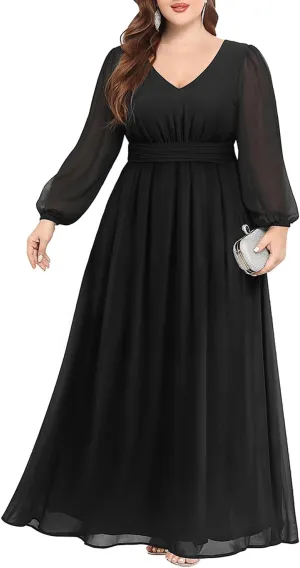 Pinup Fashion Women Bridesmaid Dresses for Wedding Guest Plus Size - Formal Chiffon Long Maxi Dress