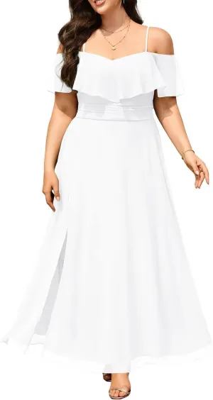 Pinup Fashion Women Plus Size Bridesmaid Dresses - Off The Shoulder Formal Wedding Guest Bridal Shower Long Dress