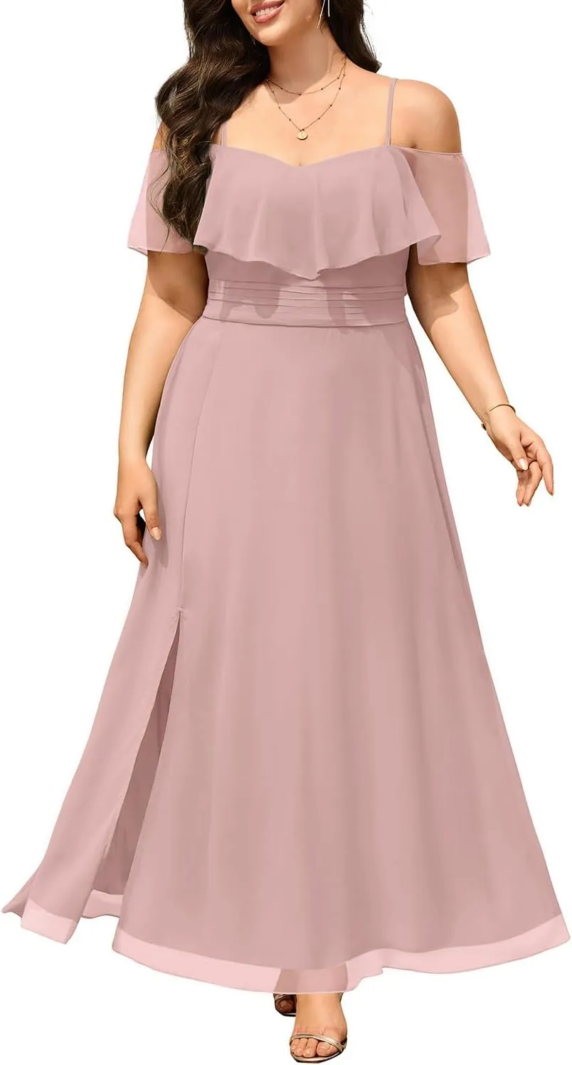 Pinup Fashion Women Plus Size Bridesmaid Dresses - Off The Shoulder Formal Wedding Guest Bridal Shower Long Dress