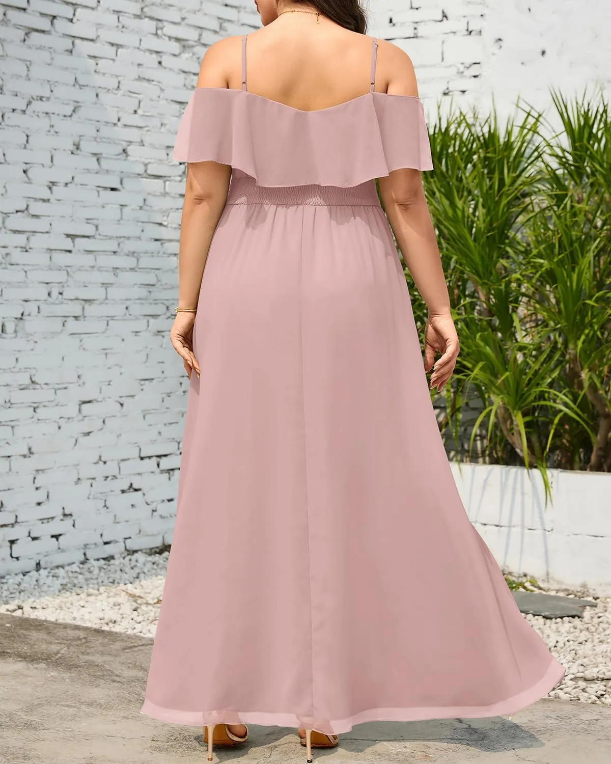 Pinup Fashion Women Plus Size Bridesmaid Dresses - Off The Shoulder Formal Wedding Guest Bridal Shower Long Dress
