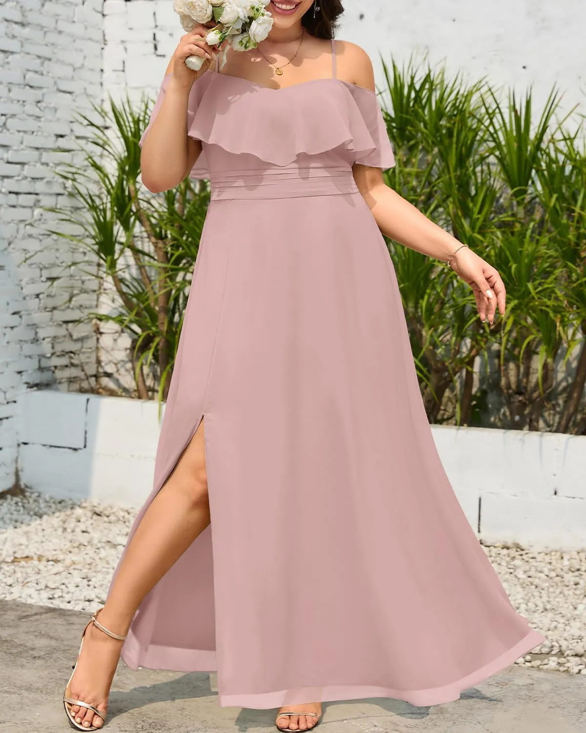 Pinup Fashion Women Plus Size Bridesmaid Dresses - Off The Shoulder Formal Wedding Guest Bridal Shower Long Dress