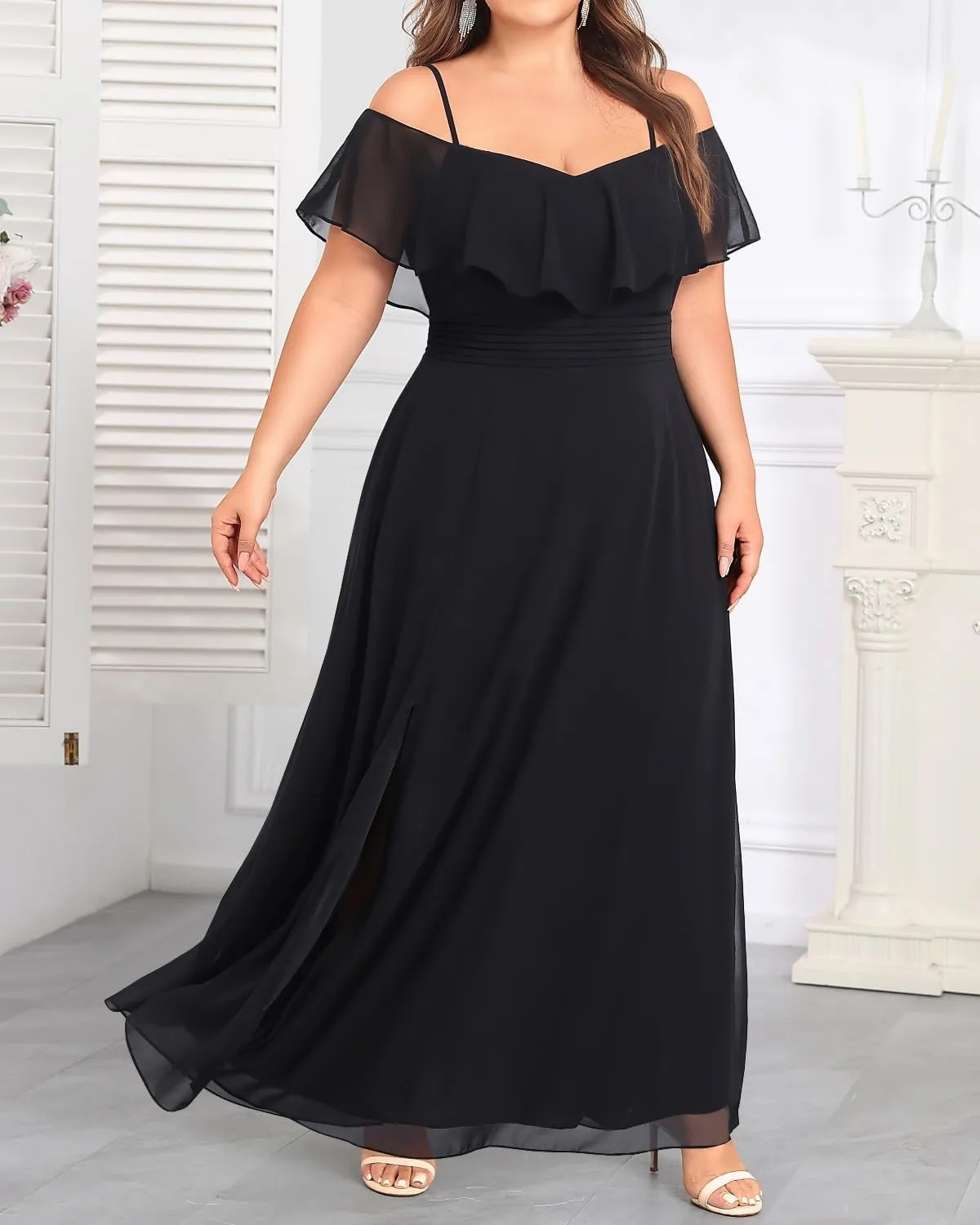 Pinup Fashion Women Plus Size Bridesmaid Dresses - Off The Shoulder Formal Wedding Guest Bridal Shower Long Dress