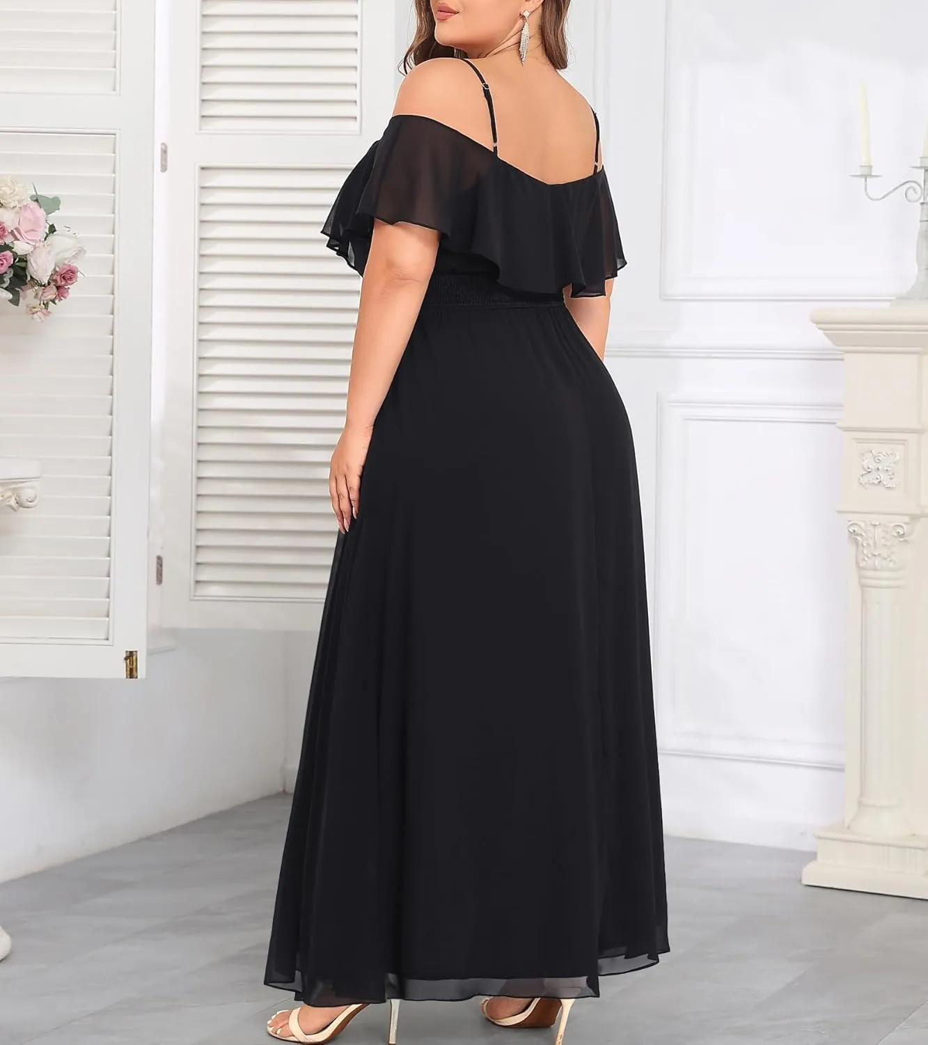Pinup Fashion Women Plus Size Bridesmaid Dresses - Off The Shoulder Formal Wedding Guest Bridal Shower Long Dress