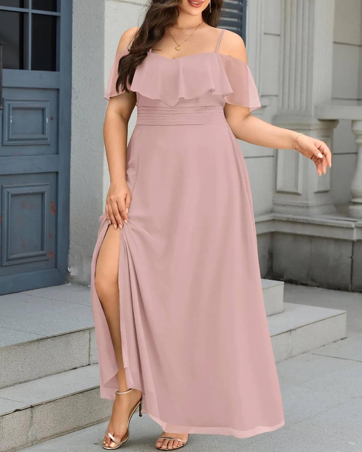 Pinup Fashion Women Plus Size Bridesmaid Dresses - Off The Shoulder Formal Wedding Guest Bridal Shower Long Dress