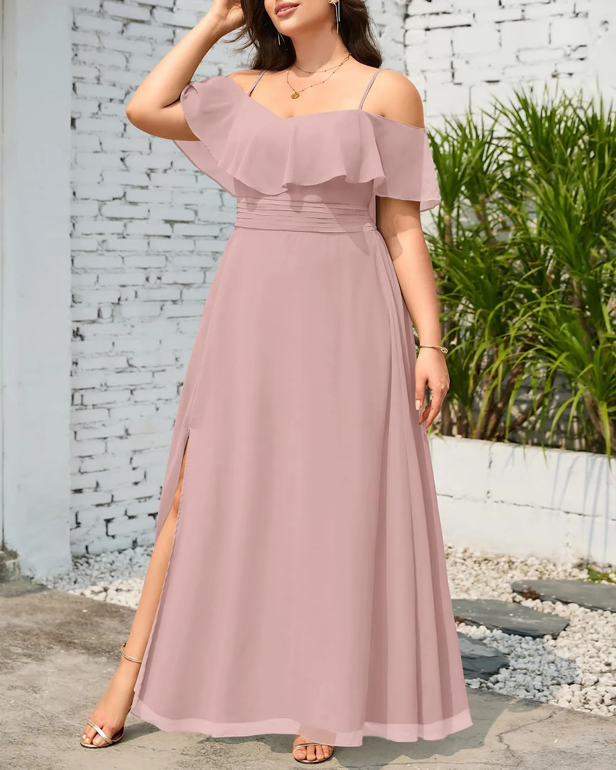 Pinup Fashion Women Plus Size Bridesmaid Dresses - Off The Shoulder Formal Wedding Guest Bridal Shower Long Dress