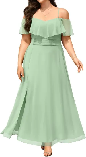 Pinup Fashion Women Plus Size Bridesmaid Dresses - Off The Shoulder Formal Wedding Guest Bridal Shower Long Dress