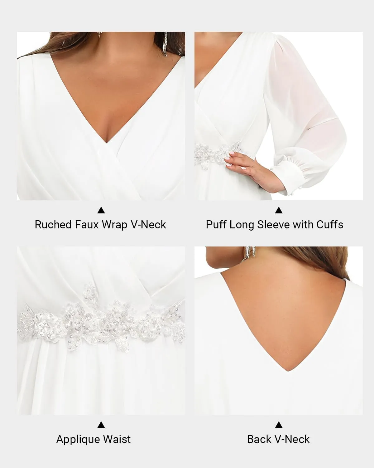 Pinup Fashion Women Plus Size Formal Dresses - Long Sleeve Evening Gown Applique Chiffon Maxi Dress