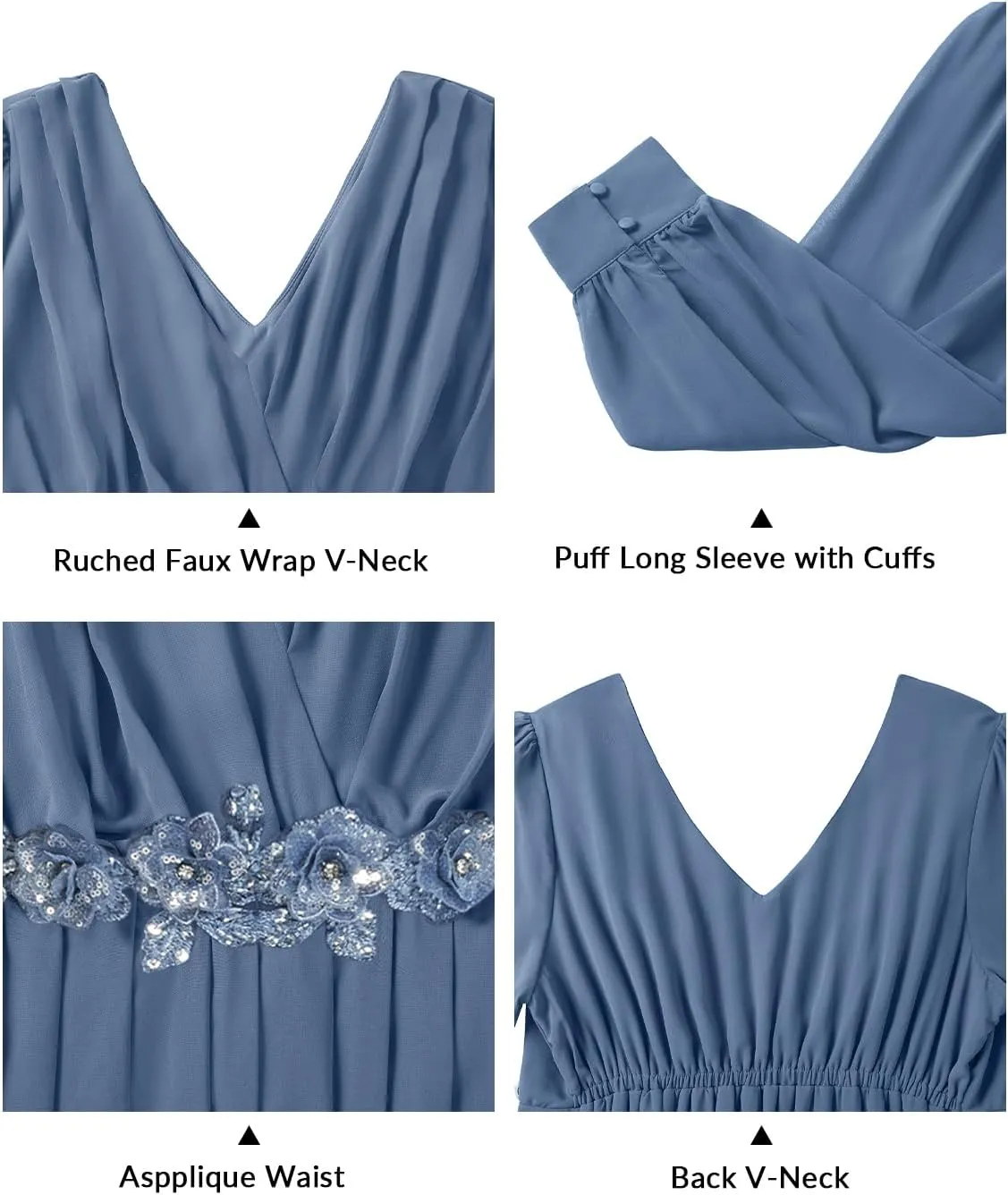Pinup Fashion Women Plus Size Formal Dresses - Long Sleeve Evening Gown Applique Chiffon Maxi Dress