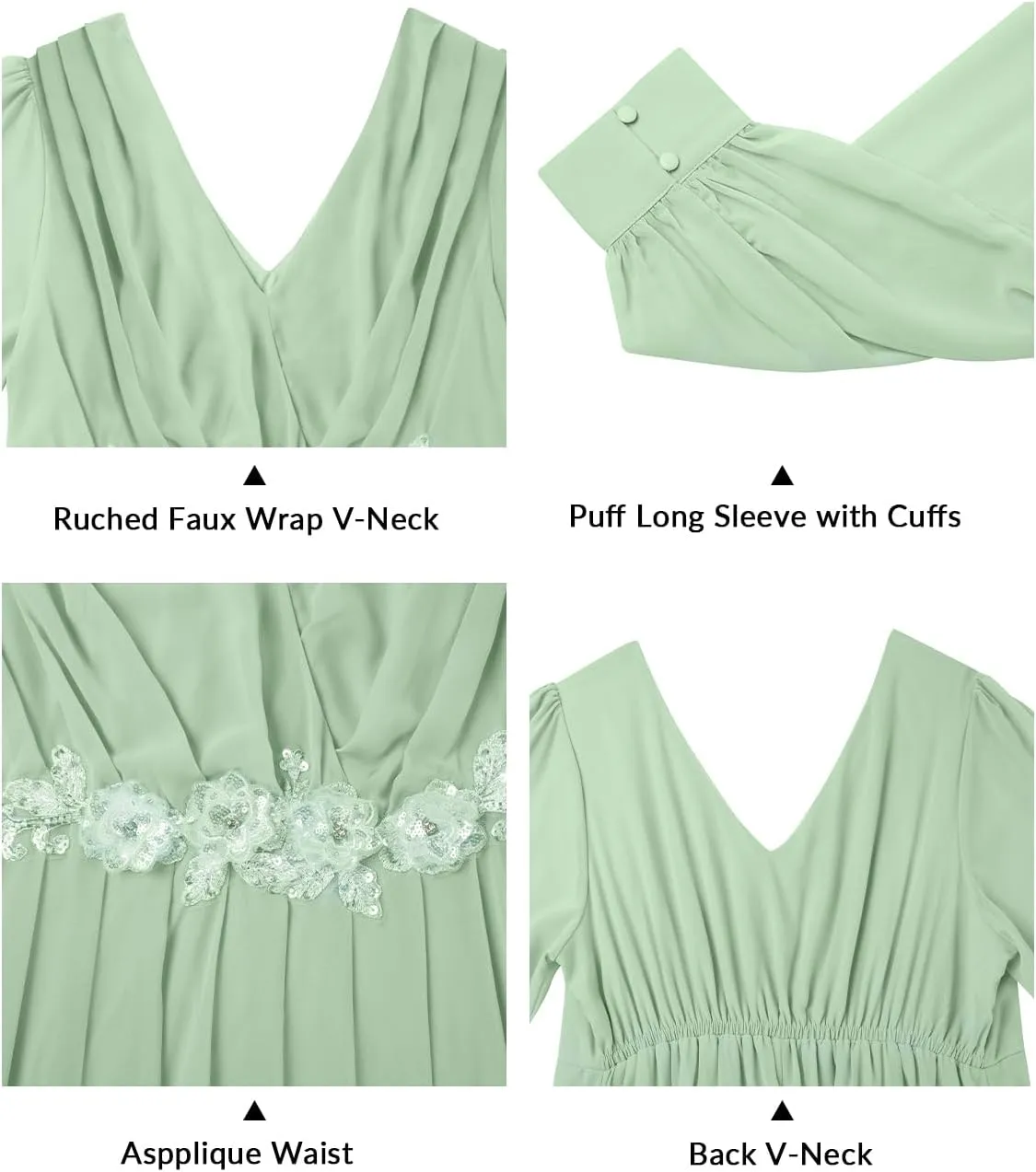 Pinup Fashion Women Plus Size Formal Dresses - Long Sleeve Evening Gown Applique Chiffon Maxi Dress