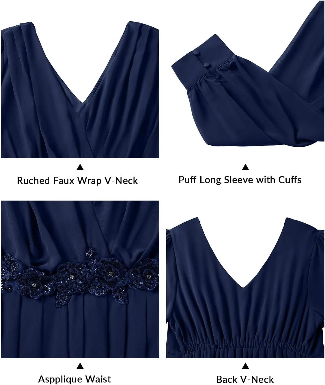 Pinup Fashion Women Plus Size Formal Dresses - Long Sleeve Evening Gown Applique Chiffon Maxi Dress