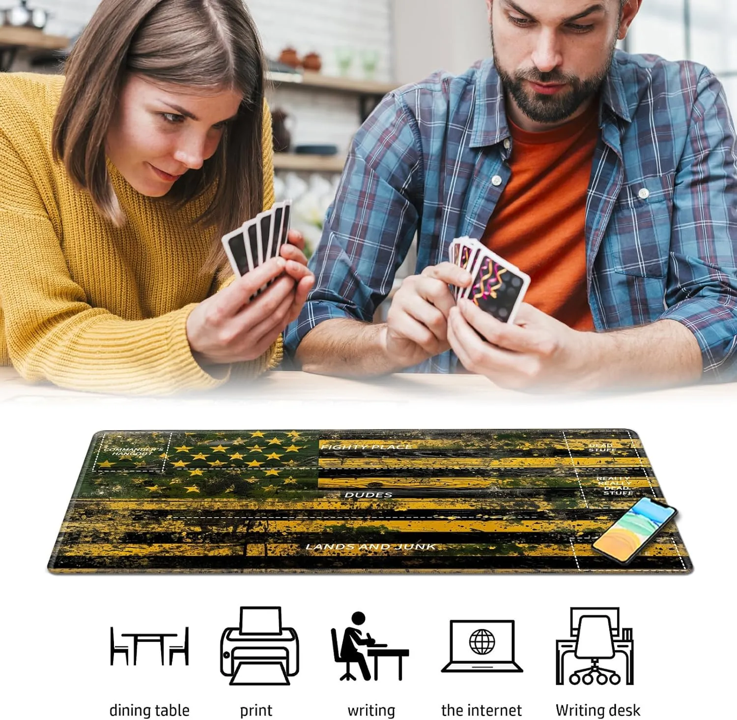 Playmat for MTG,Card Playmat Stitched with Zones for MTG Card Game Playing, TCG and Board Game Mat for Cards,Mousepad Desk Mats,Game Mat 24 x 14 inches-American Flag