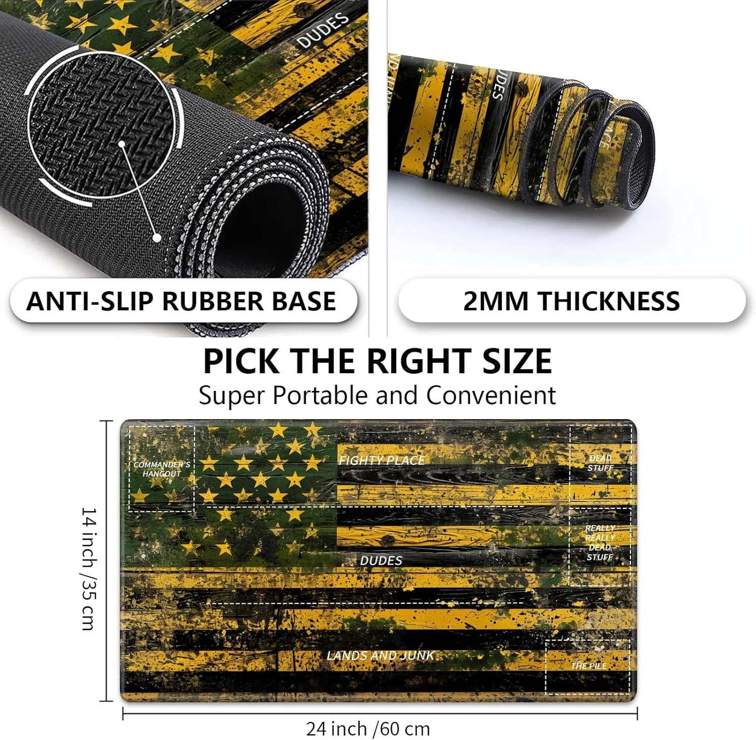 Playmat for MTG,Card Playmat Stitched with Zones for MTG Card Game Playing, TCG and Board Game Mat for Cards,Mousepad Desk Mats,Game Mat 24 x 14 inches-American Flag