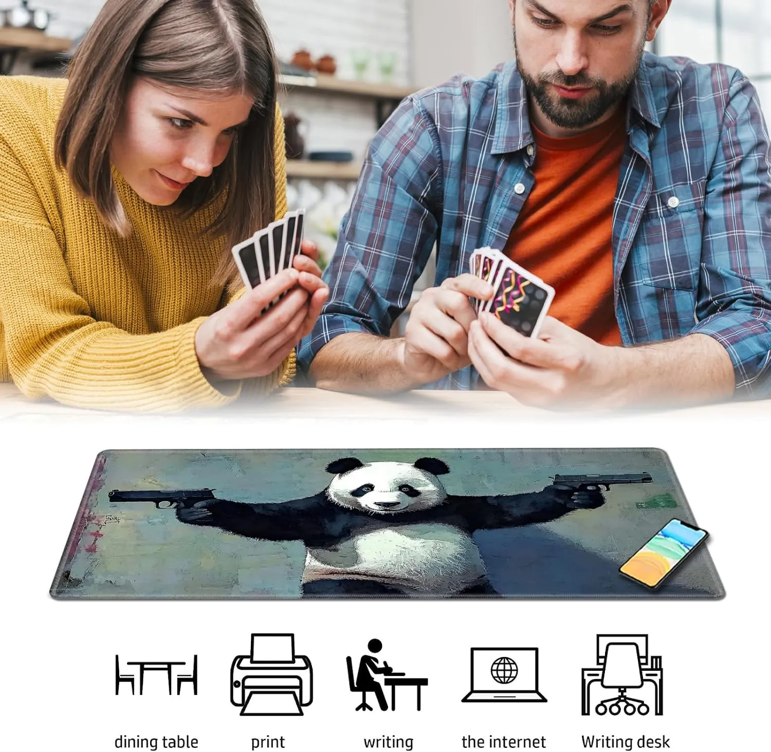 Playmat for MTG,Game Mat 24 x 14 inches, Non Slip Rubber Backing TCG and Board Game Mat for Cards,Mousepad Desk Mats-Panda