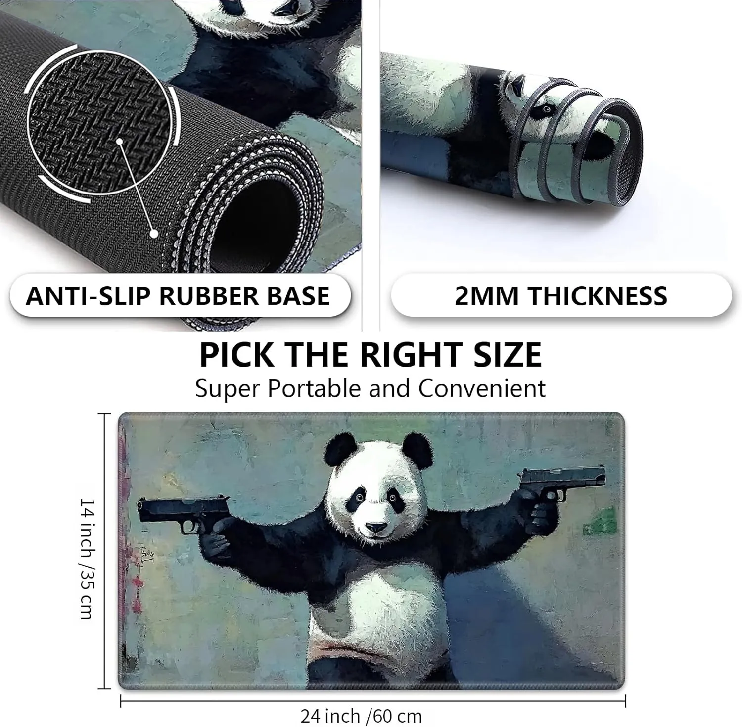 Playmat for MTG,Game Mat 24 x 14 inches, Non Slip Rubber Backing TCG and Board Game Mat for Cards,Mousepad Desk Mats-Panda