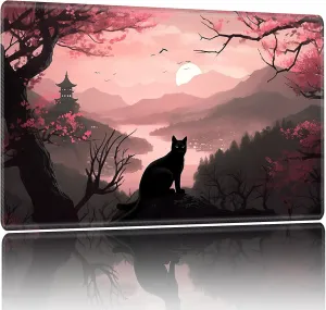Playmat for MTG,Game Mat 27.5 x 15.74inches, Non Slip Rubber Backing TCG and Board Game Mat for Cards,Mousepad Desk Mats-Black Cat Tower