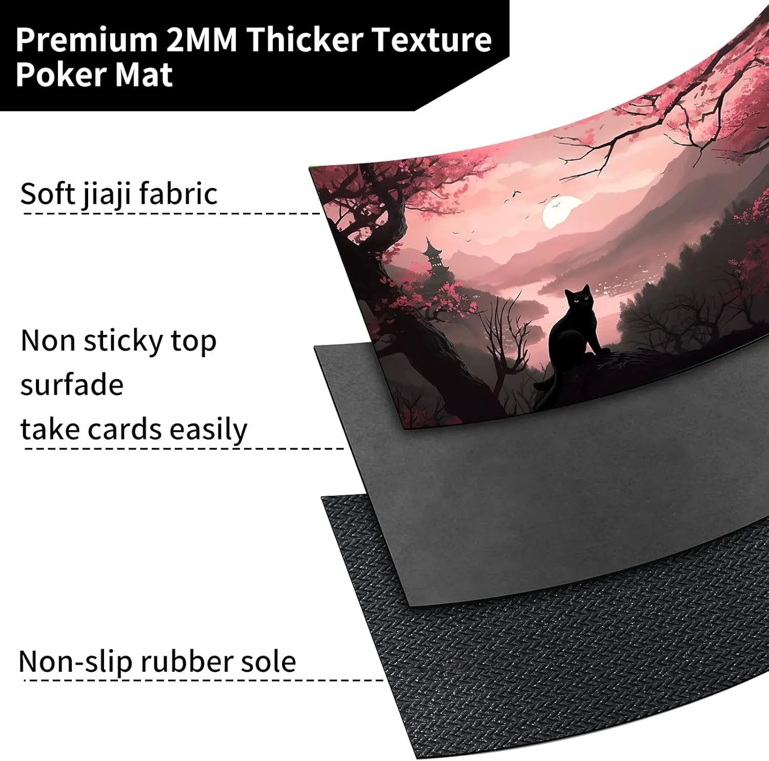 Playmat for MTG,Game Mat 27.5 x 15.74inches, Non Slip Rubber Backing TCG and Board Game Mat for Cards,Mousepad Desk Mats-Black Cat Tower