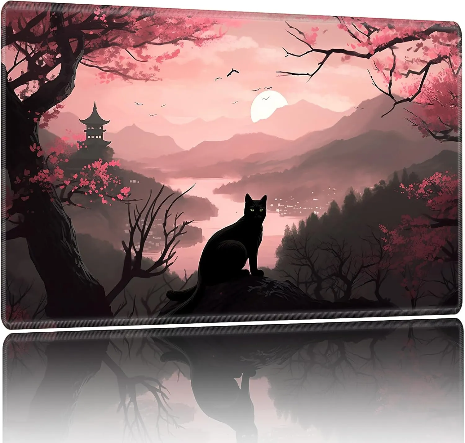 Playmat for MTG,Game Mat 27.5 x 15.74inches, Non Slip Rubber Backing TCG and Board Game Mat for Cards,Mousepad Desk Mats-Black Cat Tower