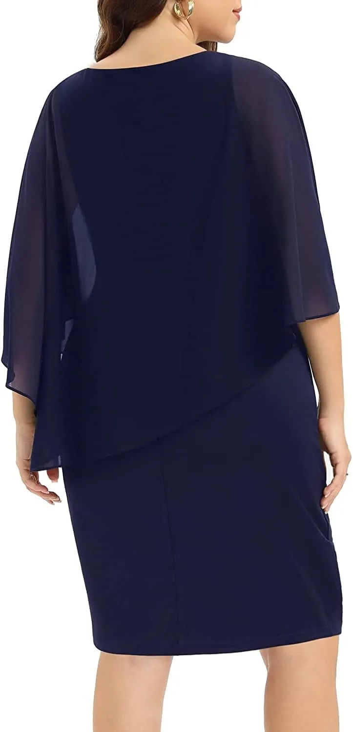 Plus Size Dresses Wedding Guest - Mother of The Bride Cocktail Semi Formal Cape Dresses