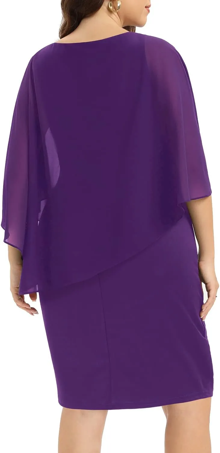 Plus Size Dresses Wedding Guest - Mother of The Bride Cocktail Semi Formal Cape Dresses