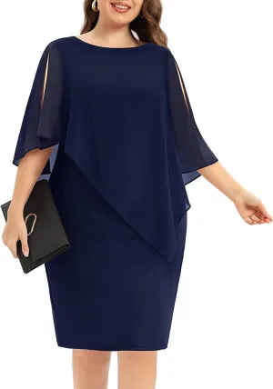 Plus Size Dresses Wedding Guest - Mother of The Bride Cocktail Semi Formal Cape Dresses