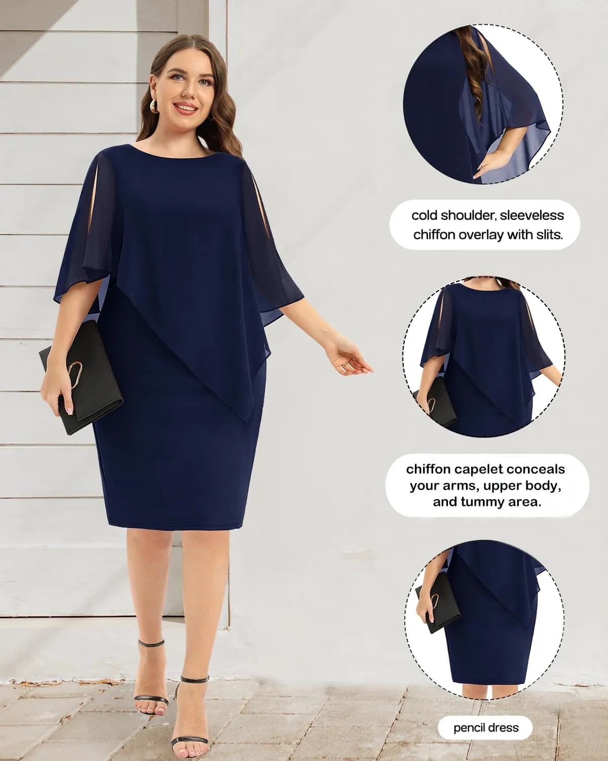 Plus Size Dresses Wedding Guest - Mother of The Bride Cocktail Semi Formal Cape Dresses