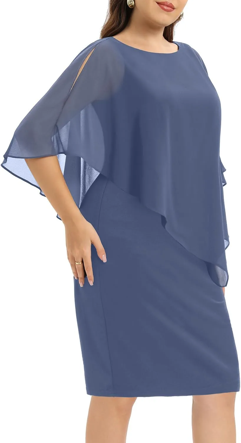 Plus Size Dresses Wedding Guest - Mother of The Bride Cocktail Semi Formal Cape Dresses