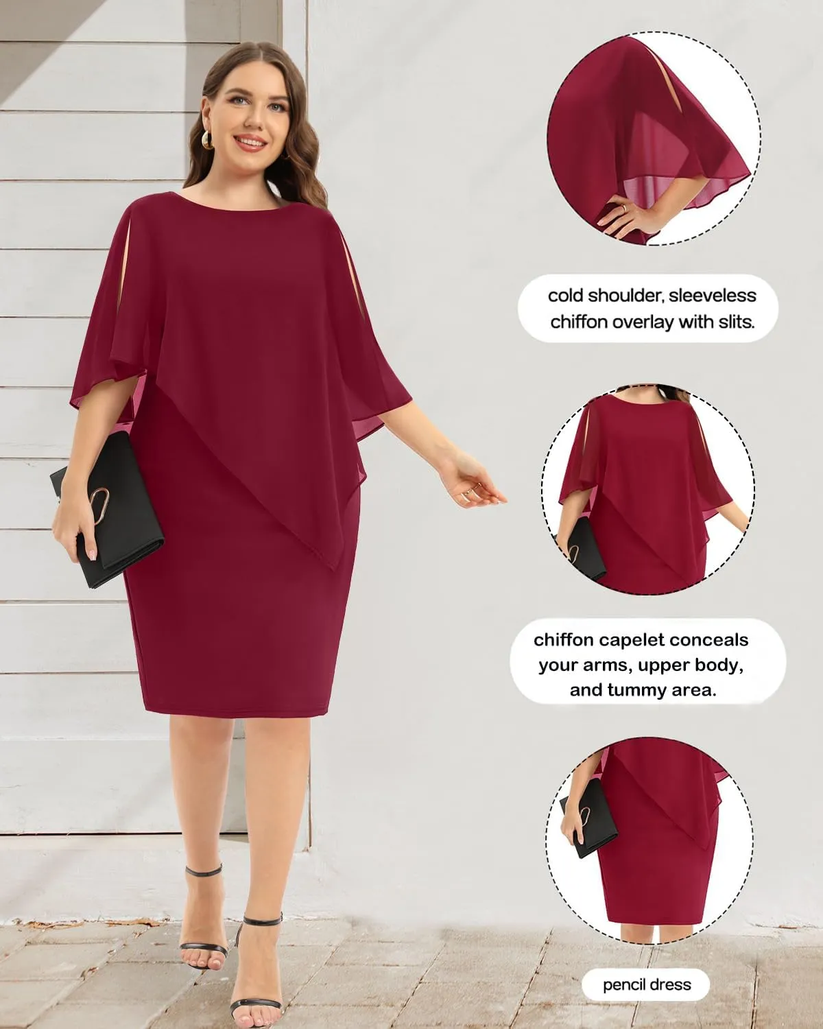 Plus Size Dresses Wedding Guest - Mother of The Bride Cocktail Semi Formal Cape Dresses